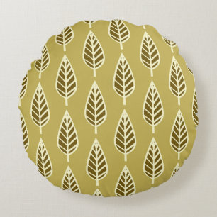 Beech leaf-patroon - Camel tan en bruin Rond Kussen