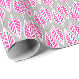Beech leaf-patroon - Fuchsia roze en zilver Cadeaupapier