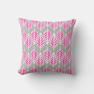 Beech leaf-patroon - Fuchsia roze en zilver Kussen