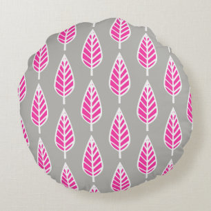 Beech leaf-patroon - Fuchsia roze en zilver Rond Kussen
