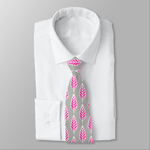 Beech leaf-patroon - Fuchsia roze en zilver Stropdas