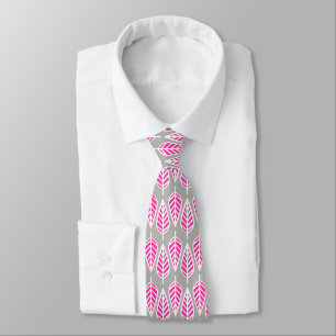 Beech leaf-patroon - Fuchsia roze en zilver Stropdas