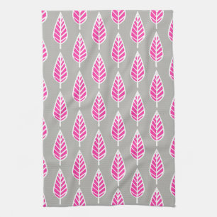 Beech leaf-patroon - Fuchsia roze en zilver Theedoek