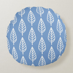 Beech leaf-patroon — Hemelblauw en wit Rond Kussen