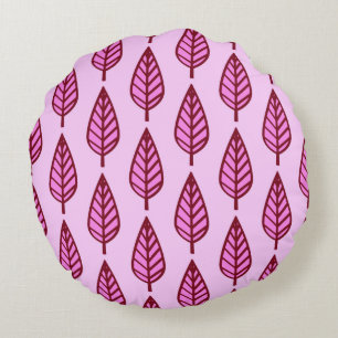Beech leaf-patroon - roze en Bourgogne Rond Kussen