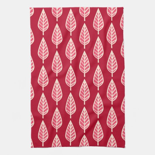 Beech leaf-patroon - Ruby red en crème Theedoek (Verticaal)