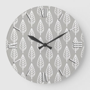 Beech leaf-patroon - zilvergrijs/grijs/wit grote klok