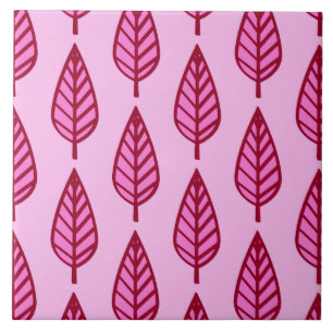 Beech Leaf Pattern, Pink and Burgundy Ceramic Til Tegeltje