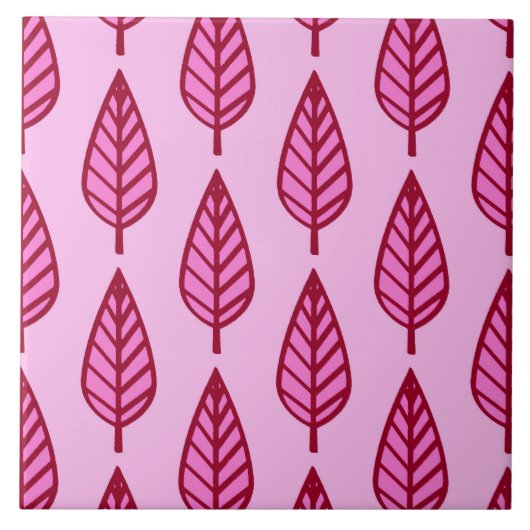 Beech Leaf Pattern, Pink and Burgundy Ceramic Til Tegeltje (Voorkant)