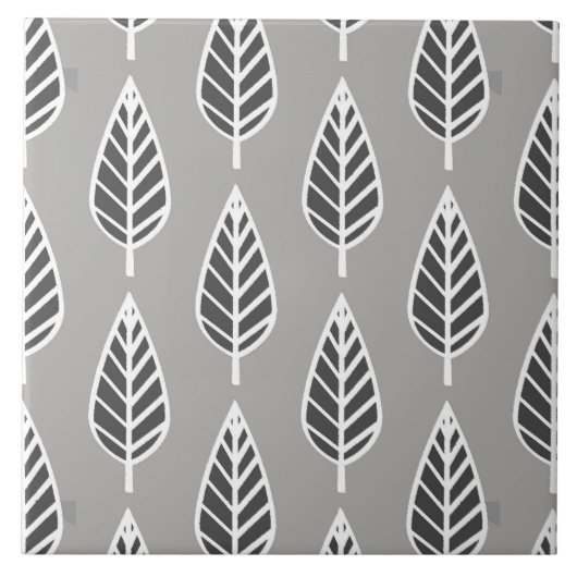Beech Leaf Pattern, Silver Grey, Graphite & White Tegeltje (Voorkant)