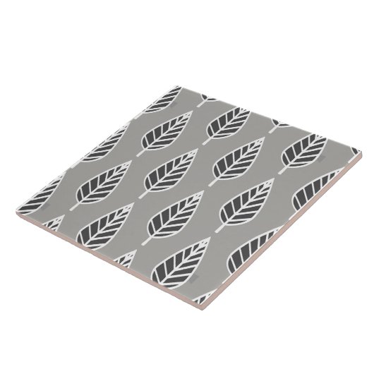 Beech Leaf Pattern, Silver Grey, Graphite & White Tegeltje (Zijkant)
