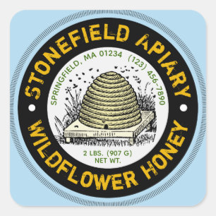 Beehive Apiary Name Light Blue Honey Jar Stickers