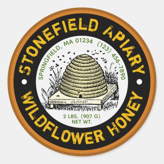 Beehive Apier Nom Sombre Ambre Stickers Jar (Devant)