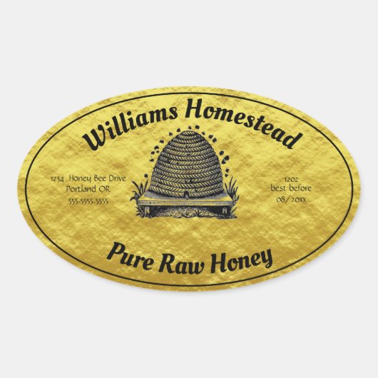 Beehive Honey Faux Gold Jar Apiary Label | Honing (Voorkant)