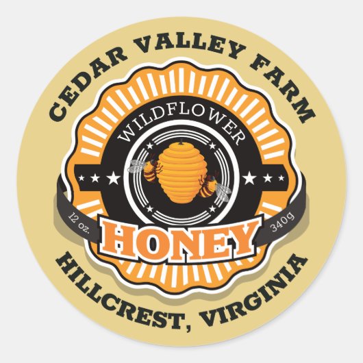Beehive Sunburst Honey Gold Classic Round Sticker (Voorkant)