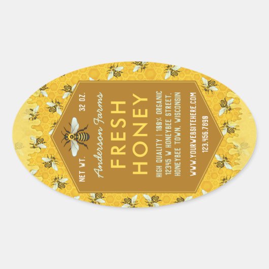 Beekeeper Apiary Honey Jar Étiquettes Honeycomb ab (Devant)