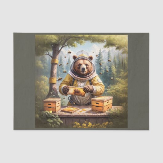 Beekeper beer zorgt voor zijn bijen en... honing! tissuepapier (Voorkant)