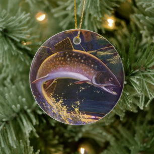 beekforel vis visser, sport Gevist Keramisch Ornament