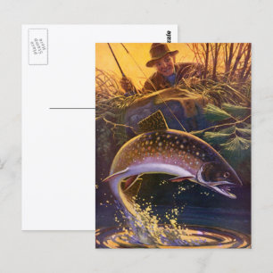 Beekforel Visser, Vintage Sportvisserij Briefkaart