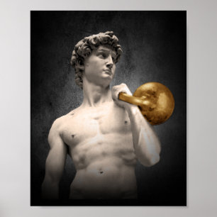 Beeld van David met een Golden Kettlebell Poster