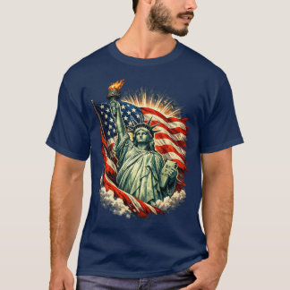 Beeld van de Vrijheid & Amerikaanse Vlag Patriotti T-shirt