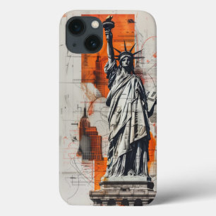 Beeld van de Vrijheid: Modern Architecturaal Blauw iPhone 13 Hoesje