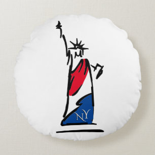 Beeld van de Vrijheid NY Rood Wit en Blauw Rond Kussen
