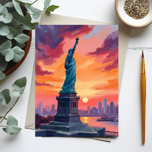 Beeld van de Vrijheid NYC Silhouet Zonsondergang A Briefkaart