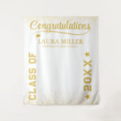 Beeldbaar wit & gouden afstudeerfoto-achtergrond wandkleed (Voorkant)