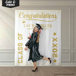 Beeldbaar wit & gouden afstudeerfoto-achtergrond wandkleed