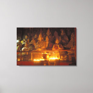 Beelden van Lamas in het Sara-klooster, Lhasa, Canvas Afdruk