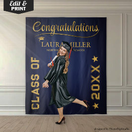 Beeldige Navy & Goud Afstudeerfoto Achtergrond Wandkleed