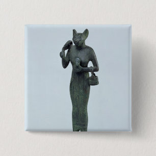 beeldje van de godin Bastet Vierkante Button 5,1 Cm