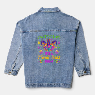 Beeldjes met een mardi-gras-duimmasker denim jacket