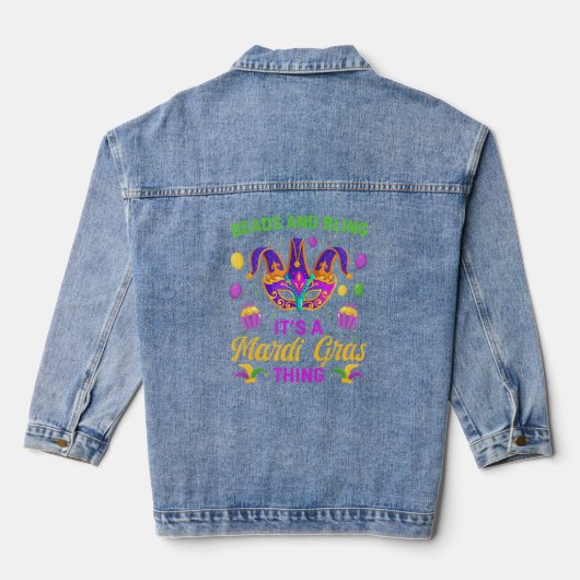 Beeldjes met een mardi-gras-duimmasker denim jacket (Achterkant)