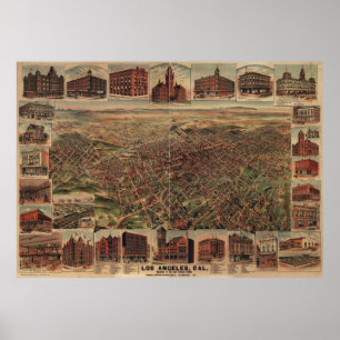 beeldkaart van Los Angeles (1891) Poster