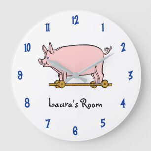 Beeldschone Roze Varkens Trekker Horloge Wandklok Grote Klok