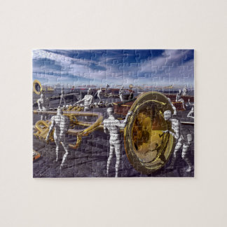Beeldstukken die wachten op speelse puzzel