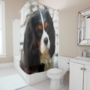 Beeltenis: A King Charles Cavalier Spaniel Douchegordijn