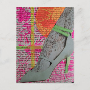 Been in witte kant en hakken Mixed Media Collage Briefkaart