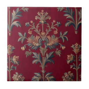 Beendertje medievale bloem in bordeaal rood tegeltje