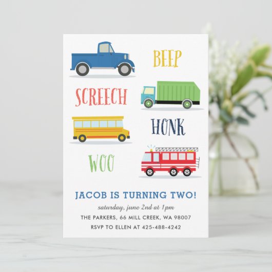 Beep Vroom Woo Truck - verjaardagsfeest van het Ki Kaart (Staand voorkant)