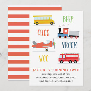 Beep Vroom Woo verjaardagsfeest Kind Rode Uitnodig Kaart