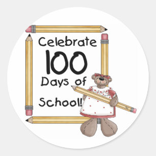 Beer 100e dag van de schoolhemden en -cadeaus ronde sticker