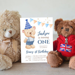 Beer 1e verjaardag teddybeer feest uitnodiging