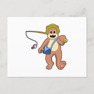 Beer aan het vissen met hengel briefkaart