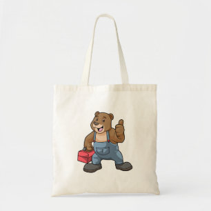Beer als ambachtsman met gereedschapsdoos tote bag