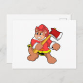 Beer als brandweerman met Ax Briefkaart (Voorkant / Achterkant)