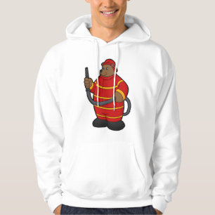 Beer als brandweerman met slang hoodie