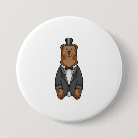 Beer als bruidegom met jasje ronde button 7,6 cm (Voorkant)